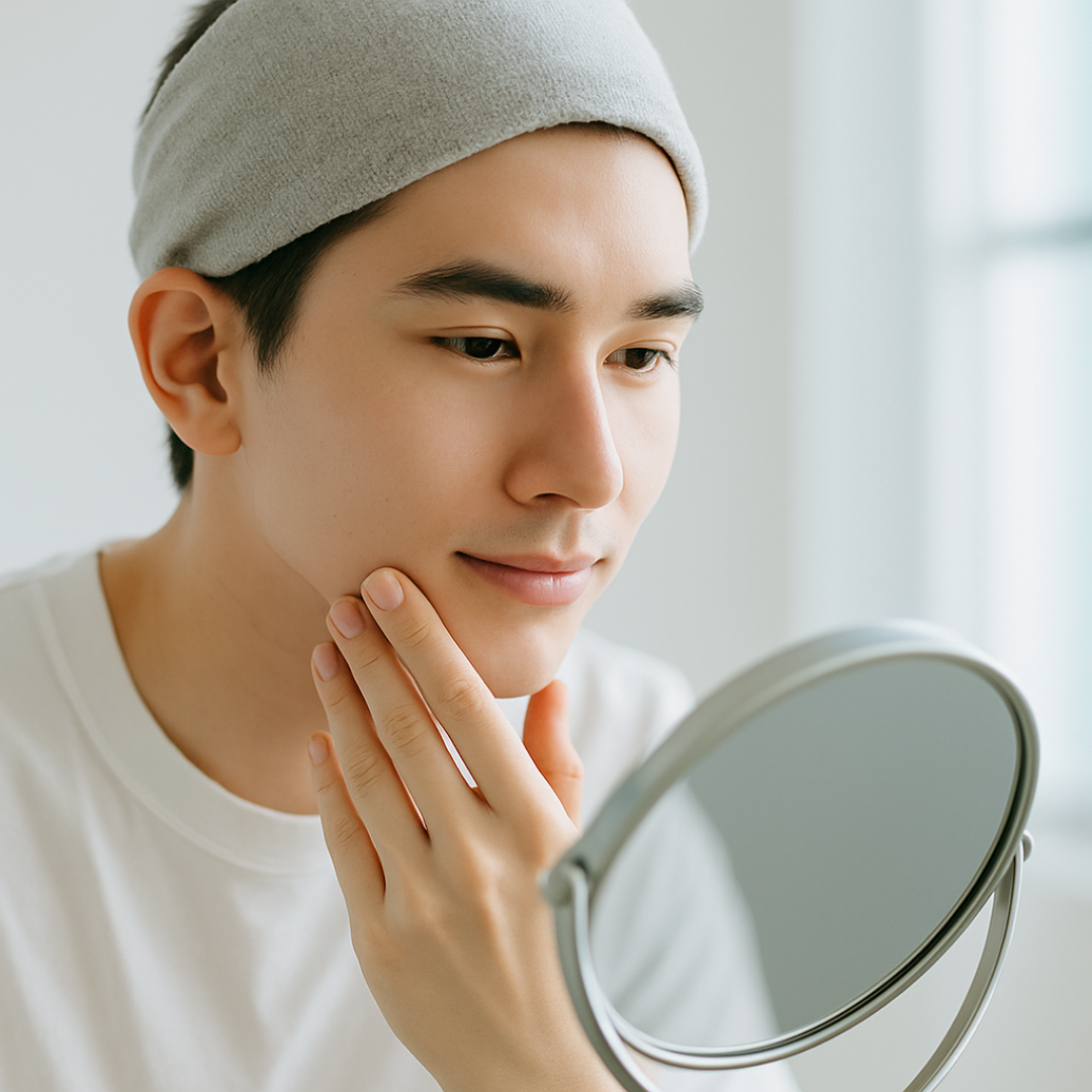 鏡を見る　男性　“筋肉より肌”時代の令和男子VS「今こそ筋肉」の令和イケオジ｜NERO DOCTOR / BEAUTY（美容医療）