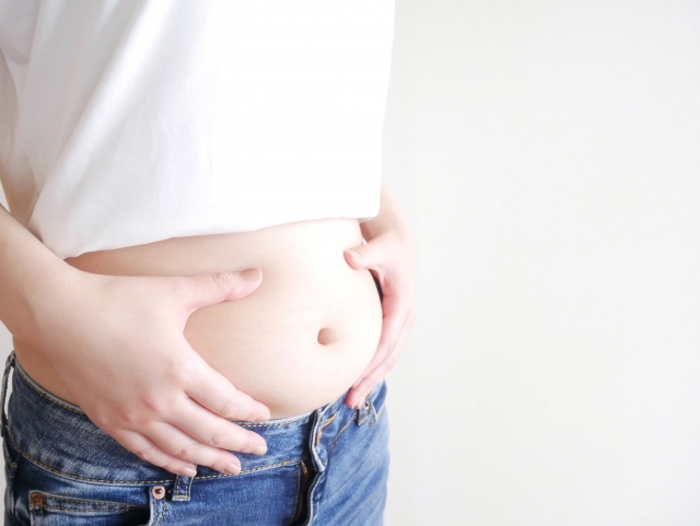 お腹の肉をつかむ女性　痩せたいけど食べたい人へ｜我慢せず続く“ゆる痩せ”のコツ5選｜NERO DOCTOR / BEAUTY（美容医療）