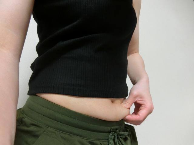 おなかの脂肪をつまむ女性　脂肪移植は胸にも可能？脂肪注入豊胸の気になるところを徹底解説｜NERO DOCTOR / BEAUTY（美容医療）