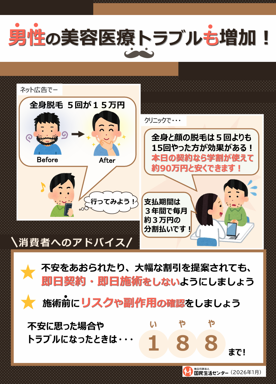 出典：国民生活センター 「男性の美容医療トラブルも増加！」啓発資料（2026年1月公表）