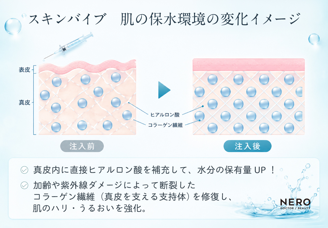 スキンバイブ（ボライト）で肌の保水環境が変化するイメージ