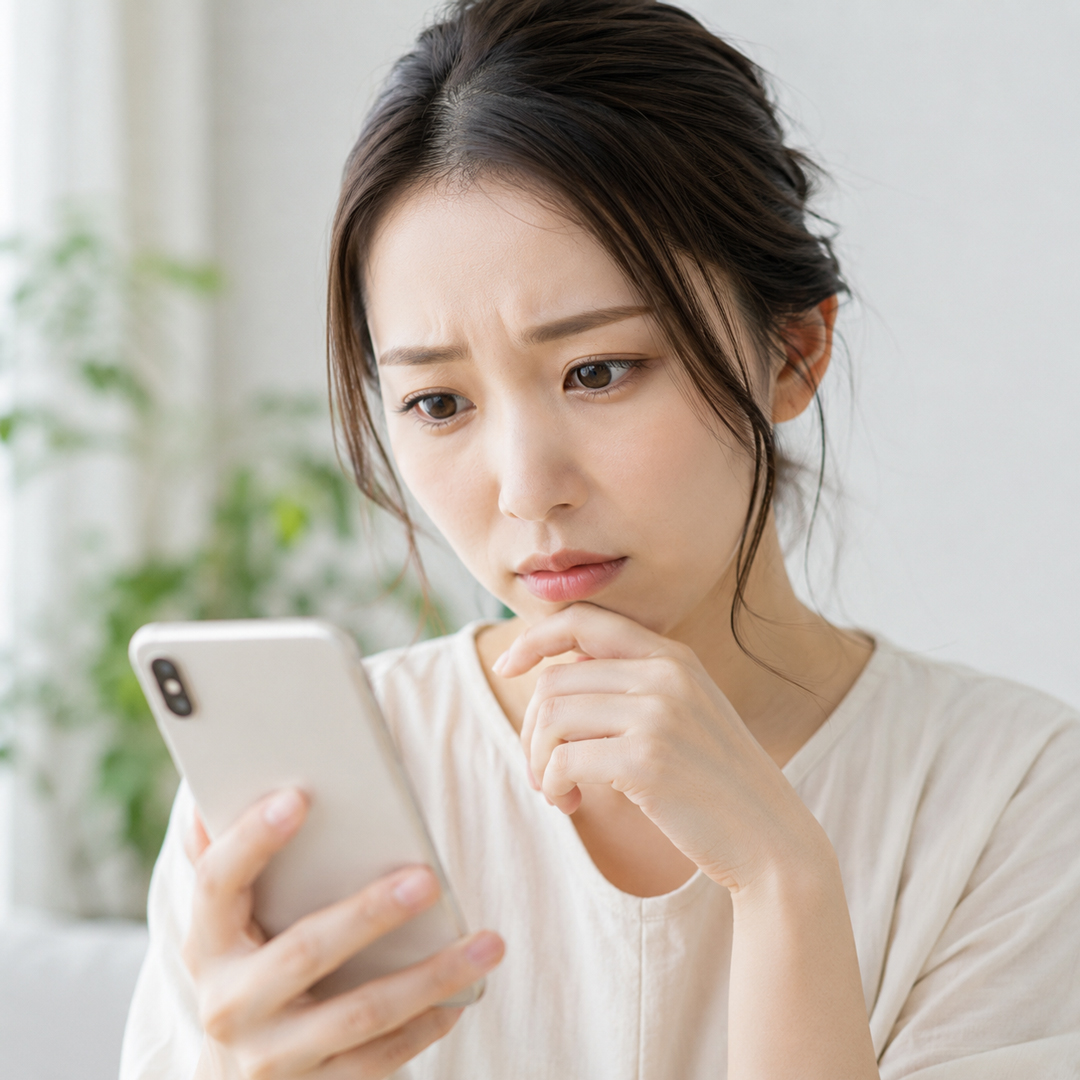 スマホの情報を疑う女性