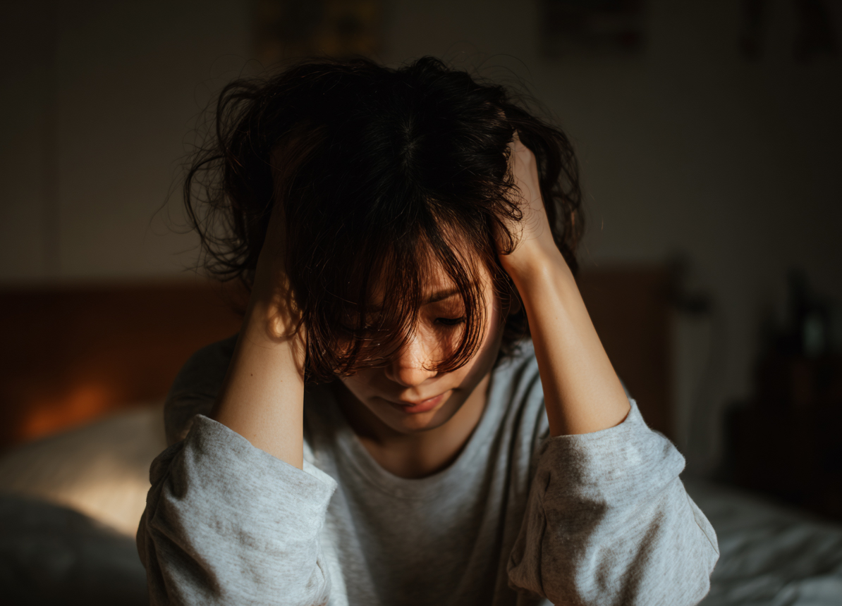 頭を抱える女性