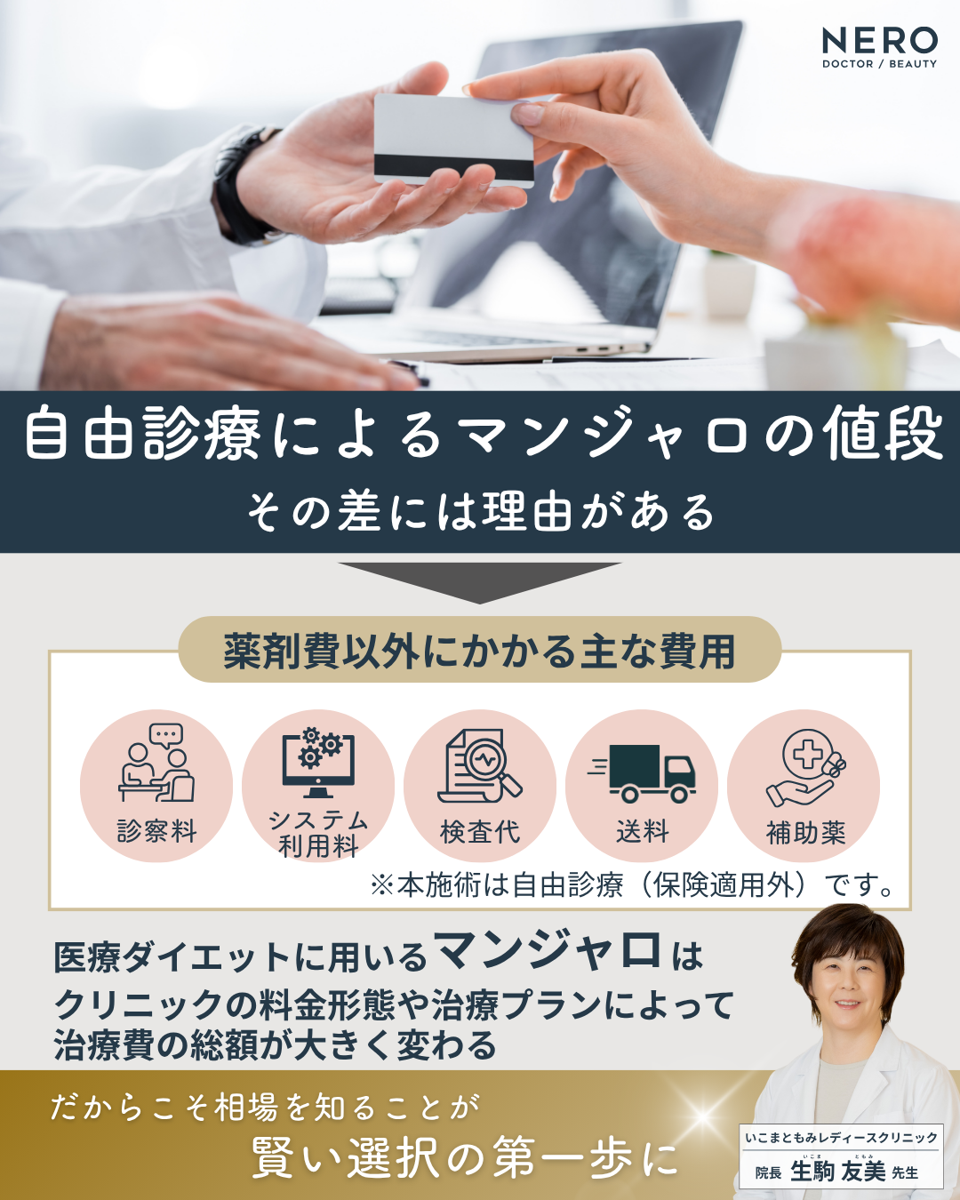 マンジャロの値段差が生まれる理由と診察料・検査代など追加費用をいこまともみレディースクリニック院長が解説。相場を知ることが賢い選択の第一歩