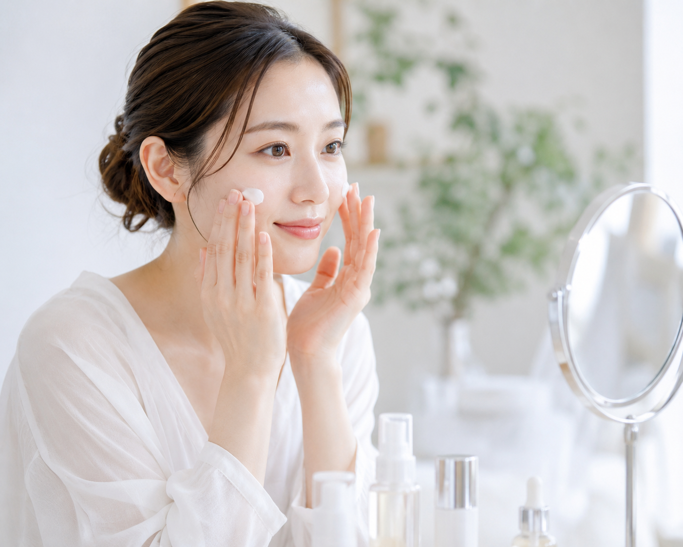スキンケアをしている女性