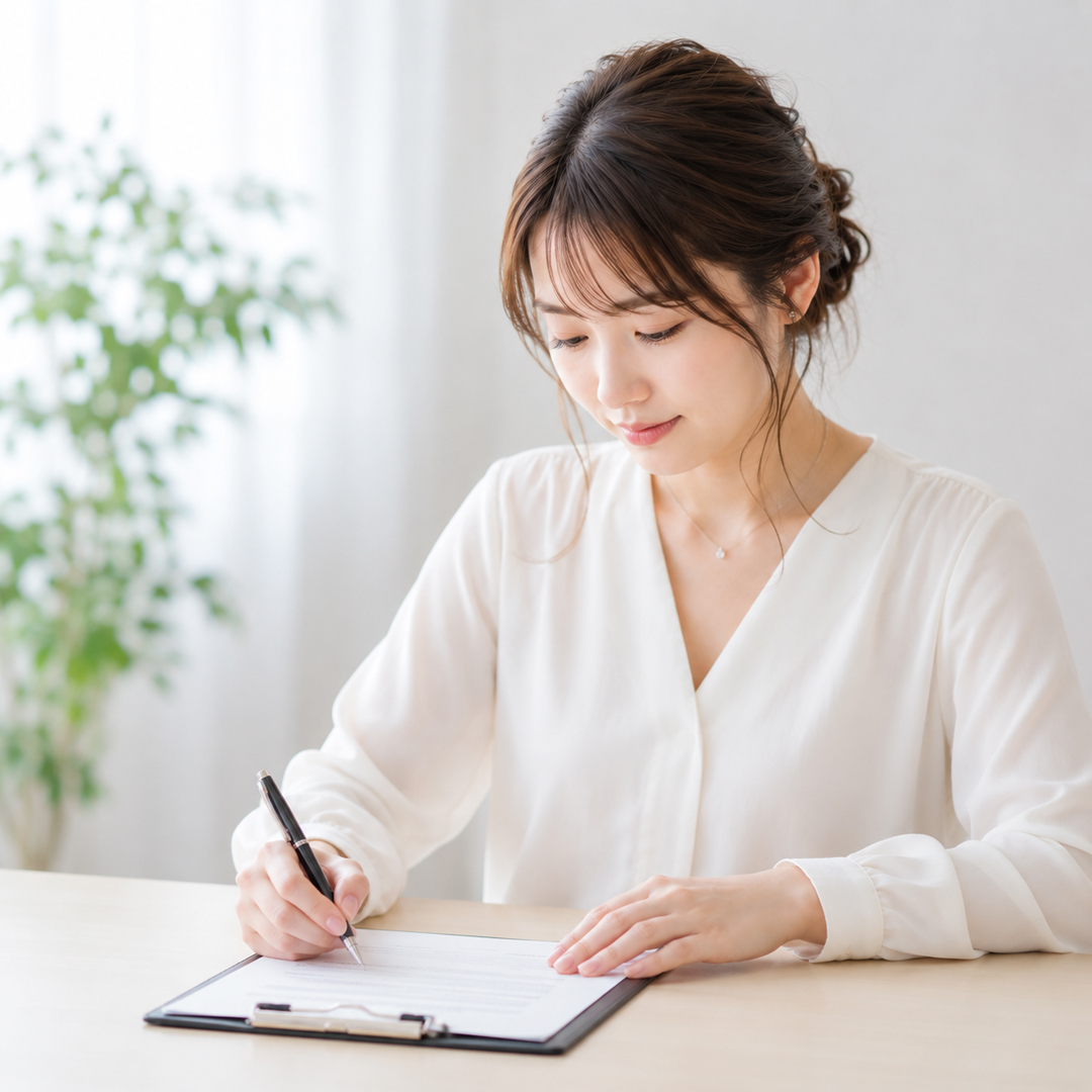 契約書にサインをする女性