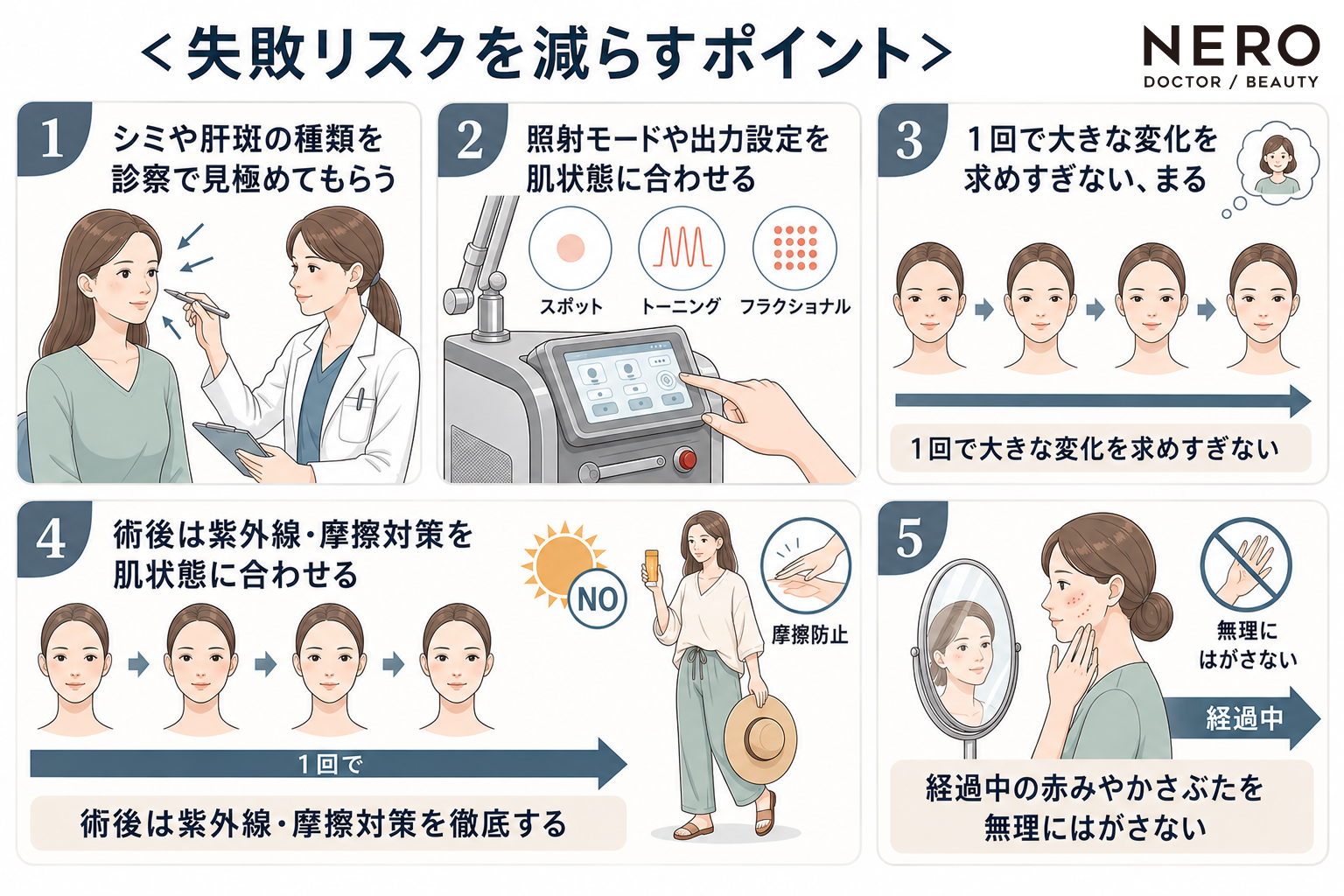 ピコレーザーの失敗リスクを減らすポイントの図解