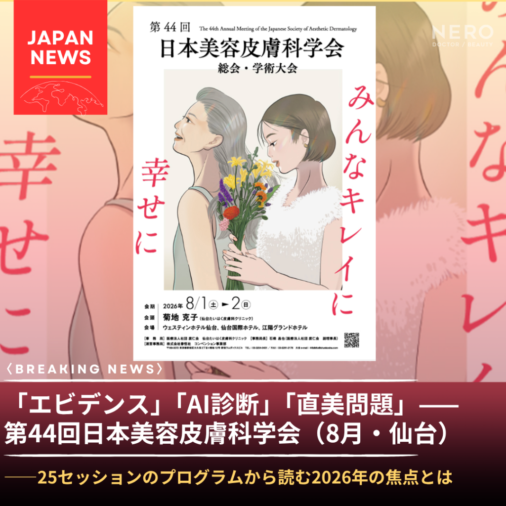 第44回日本美容皮膚科学会2026プレビュー——エビデンス整理・AI診断・セノリティクスが示す日本美容皮膚科の転換点