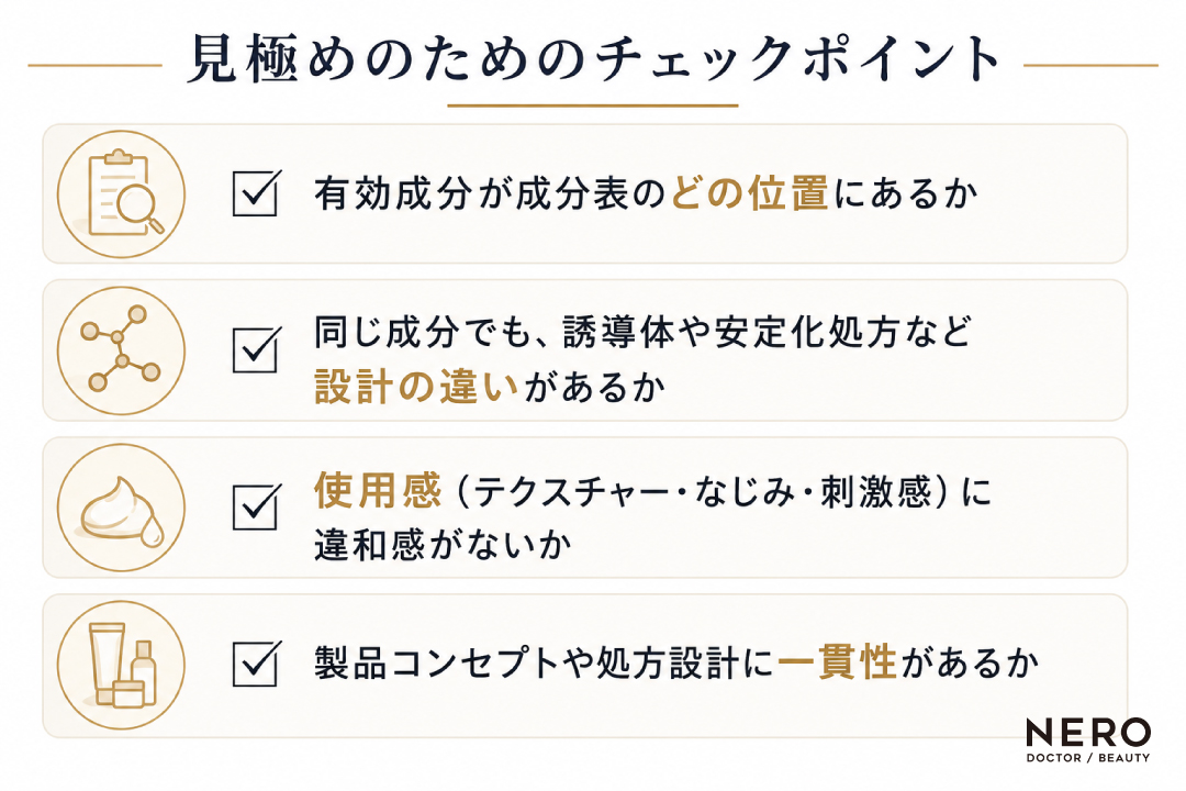 成分表が似ている製品を比較する際のチェックポイント