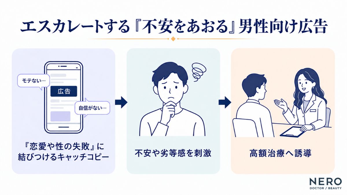 男性器治療の広告は恥や不安を刺激して来院につなげる場合がある