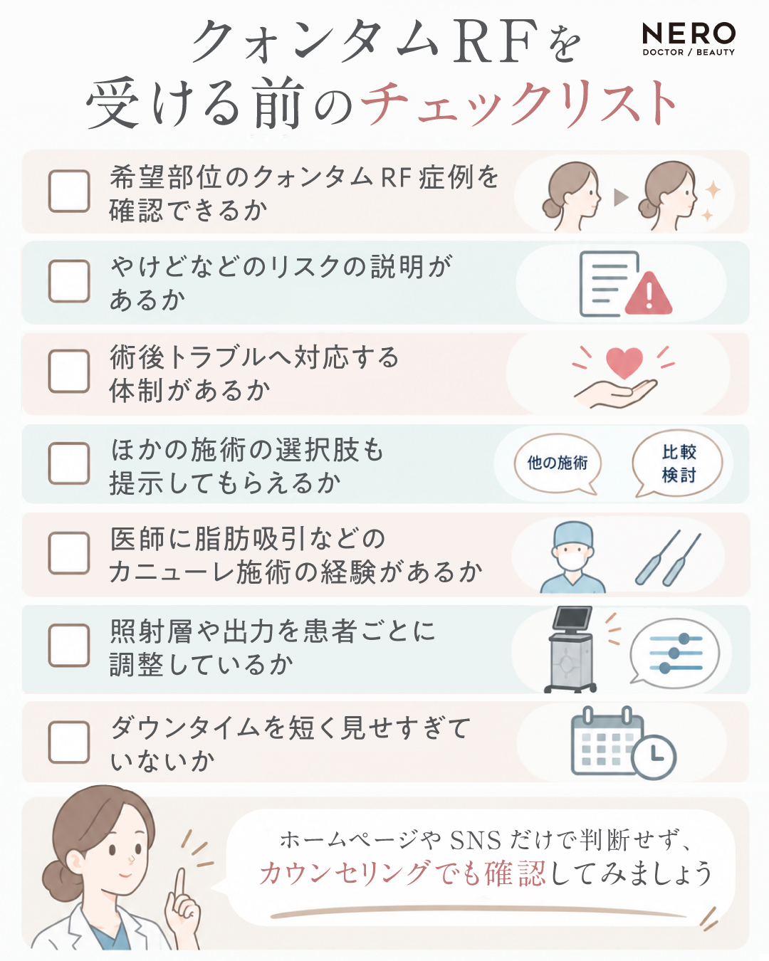 クォンタムRFを受ける前のチェックリストを示した図