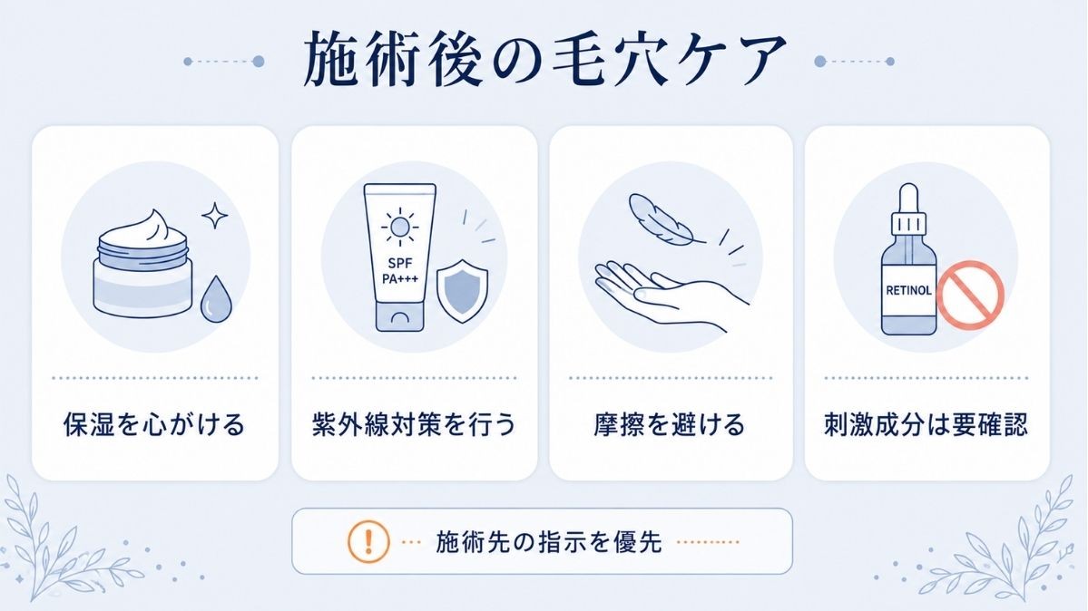 毛穴ピーリング後に確認したいアフターケアをまとめた図